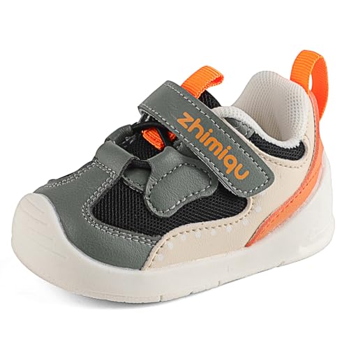 LACOFIA Baby Lauflernschuhe für Jungen Erste Babyschuhe rutschfeste Gummisohle Kleinkind Sneaker Grau 21 EU(Etikett 19) von LACOFIA