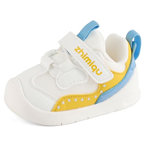 LACOFIA Baby Lauflernschuhe für Mädchen Jungen Erste Babyschuhe rutschfeste Gummisohle Kleinkind Sneaker Weiß 20 EU(Etikett 18) von LACOFIA