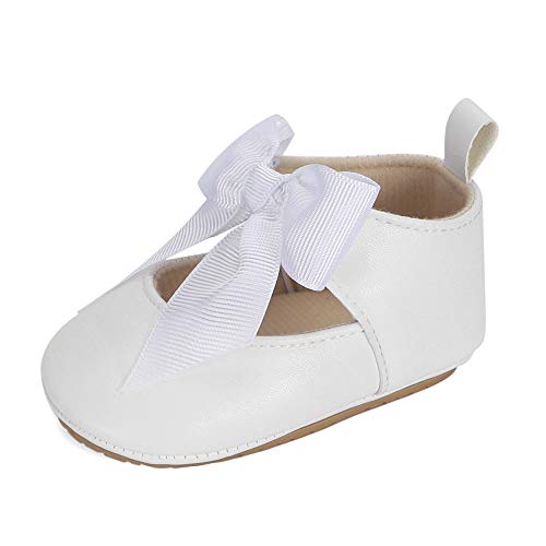 LACOFIA Baby Mädchen Ballerina Kleinkind Bowknot Prinzessin Mary Jane Taufschuhe Baby rutschfeste Krabbelschuhe Weiß 6-12 Monate von LACOFIA