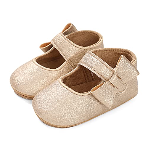 LACOFIA Baby Mädchen Ballerina Kleinkind Bowknot Prinzessin Mary Jane Taufschuhe Baby rutschfeste Lauflernschuhe Gold 12-18 Monate von LACOFIA