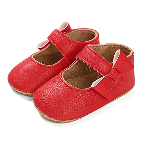 LACOFIA Baby Mädchen Ballerina Kleinkind Bowknot Prinzessin Mary Jane Taufschuhe Baby rutschfeste Lauflernschuhe Rot 12-18 Monate von LACOFIA
