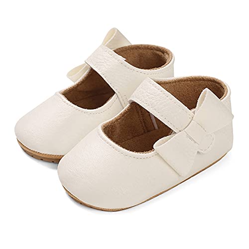 LACOFIA Baby Mädchen Ballerina Kleinkind Bowknot Prinzessin Mary Jane Taufschuhe Baby rutschfeste Lauflernschuhe Weiß 12-18 Monate von LACOFIA