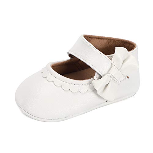 Lacofia Baby Mädchen Ballerina Kleinkind Bowknot Taufschuhe Baby rutschfeste Krabbelschuhe Weiß 12-18 Monate von LACOFIA