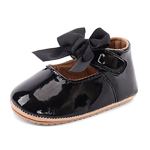 LACOFIA Baby Mädchen Ballerinas Baby rutschfest Bowknot Prinzessin Schuhe Krabbelschuhe Schwarz 6-12 Monate von LACOFIA