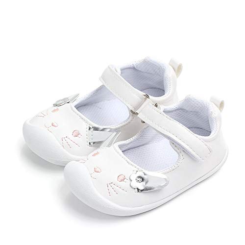 LACOFIA Baby Mädchen Ballerinas Kleinkind Klettverschluss rutschfest Lauflernschuhe Hase Weiß 23 von LACOFIA