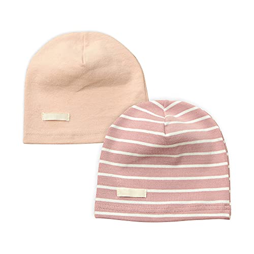 LACOFIA Baby Mädchen Beanie Mütze Kinder Weiche Baumwolle Strickmützen Kleinkind Gestreift Hut 2 Stücke Rosa M/7-24 Monate von LACOFIA