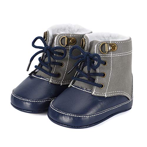 LACOFIA Baby Mädchen Cowboy Winterstiefel Kleinkind rutschfeste Schnüren Schneestiefel Marineblau 6-12 Monate von LACOFIA