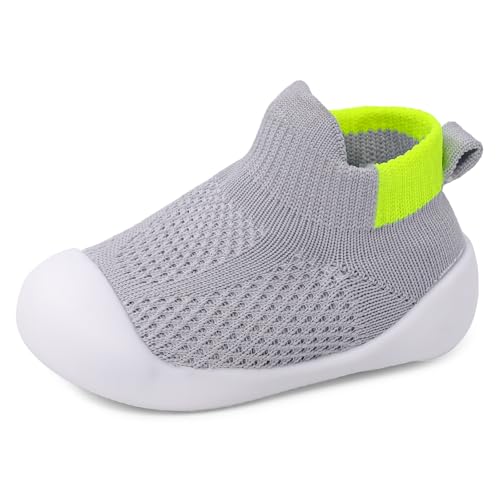 LACOFIA Baby Mädchen Jungen Krabbelschuhe Atmungsaktive Lauflernschuhe mit rutschfeste Gummisohle Weiche Kleinkind Sockenschuhe Grau 18-24 Monate von LACOFIA