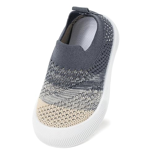 LACOFIA Baby Mädchen Jungen Lauflernschuhe Kleinkind Barfußschuhe Atmungsaktive Babyschuhe mit rutschfeste Gummisohle Grau 24/25 von LACOFIA