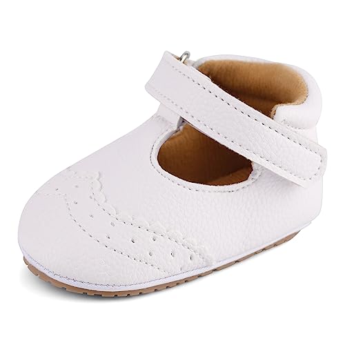 LACOFIA Baby Mädchen Jungen Taufschuhe Babyschuhe rutschfest Baby Lauflernschuhe Weiß 6-12 Monate von LACOFIA