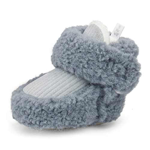 LACOFIA Baby Mädchen Jungen Winterschuhe Warme Krabbelschuhe rutschfest Weiche Sohle Baby Winterstiefel Blau 0-6 Monate von LACOFIA