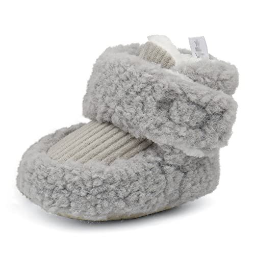 LACOFIA Baby Mädchen Jungen Winterschuhe Warme Krabbelschuhe rutschfest Weiche Sohle Baby Winterstiefel Grau 0-6 Monate von LACOFIA