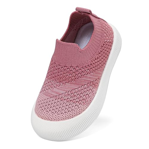 LACOFIA Baby Mädchen Lauflernschuhe Kleinkind Barfußschuhe Atmungsaktive Babyschuhe mit rutschfeste Gummisohle Rosa 22/23 von LACOFIA
