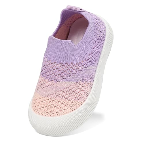 LACOFIA Baby Mädchen Lauflernschuhe Kleinkind Barfußschuhe Atmungsaktive Babyschuhe mit rutschfeste Gummisohle Violett 19/20 von LACOFIA