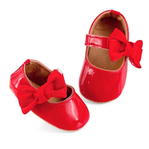 LACOFIA Baby Mädchen Lauflernschuhe Mary Jane Babyschuhe Krabbelschuhe für Baby Mädchen Rot 6-12 Monate von LACOFIA