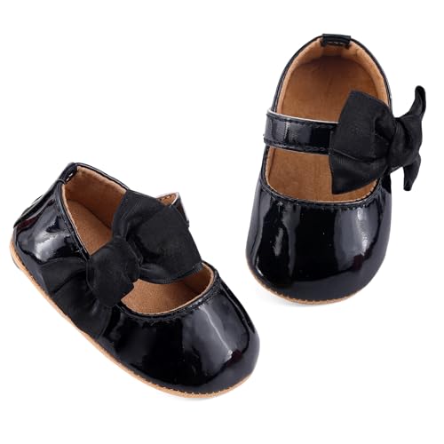 LACOFIA Baby Mädchen Lauflernschuhe Mary Jane Babyschuhe Krabbelschuhe für Baby Mädchen Schwarz 12-18 Monate von LACOFIA