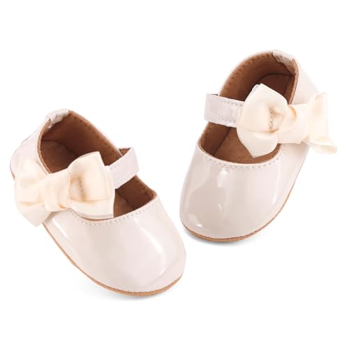 LACOFIA Baby Mädchen Lauflernschuhe Taufschuhe Babyschuhe Krabbelschuhe für Baby Beige 12-18 Monate von LACOFIA