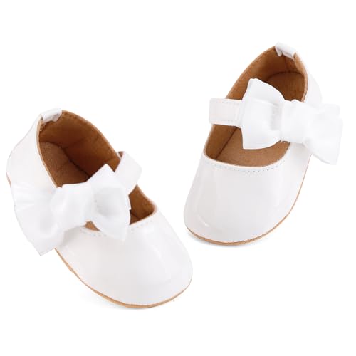 LACOFIA Baby Mädchen Lauflernschuhe Taufschuhe Babyschuhe Krabbelschuhe für Baby Weiß 12-18 Monate von LACOFIA