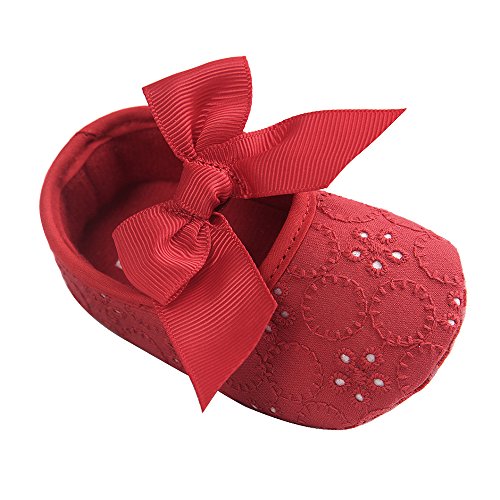 LACOFIA Baby Mädchen Prinzessin Bowknot rutschfest Weiche Sohle Krabbelschuhe Rot 12-18 Monate von LACOFIA