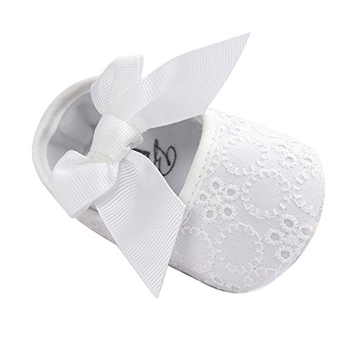 LACOFIA Baby Mädchen Prinzessin Bowknot rutschfest Weiche Sohle Taufschuhe Weiß 3-6 Monate von LACOFIA