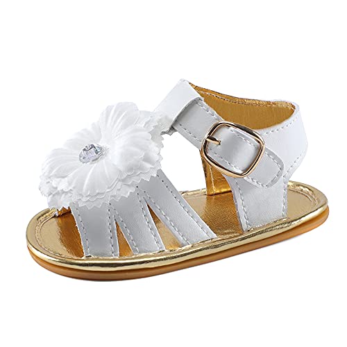 LACOFIA Baby Mädchen Sandalen Kleinkind Rutschfest Gummisohle Blume Sommer Schuhe Gold Weiß 3-6 Monate von LACOFIA