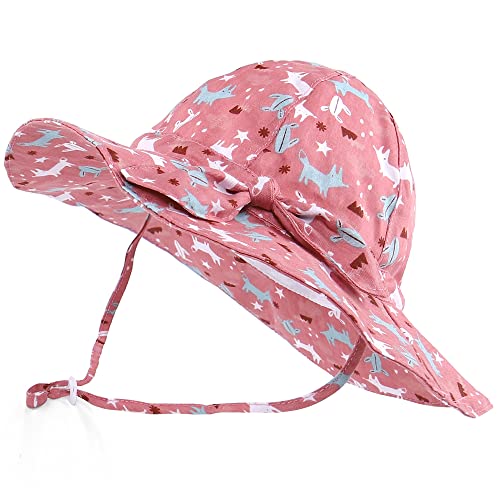 LACOFIA Baby Mädchen Sonnenhut UPF 50+ UV Schutz Kleinkind Sommer Baumwolle Mütze Strandhut Visierkappe mit Verstellbarem Kinnriemen Rotes Tier 2-5 Jahre von LACOFIA