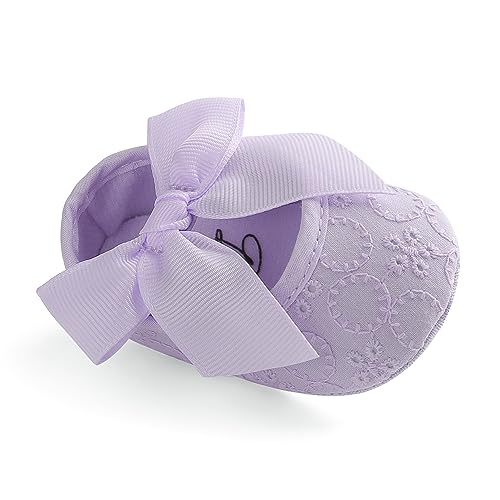 LACOFIA Baby Mädchen Taufschuhe Baby Prinzessin Bowknot rutschfest Weiche Sohle Krabbelschuhe Violett 0-3 Monate von LACOFIA