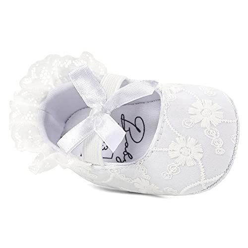 LACOFIA Baby Mädchen Taufschuhe Baby Prinzessin Bowknot rutschfest Weiche Sohle Krabbelschuhe Weiß 0-3 Monate von LACOFIA