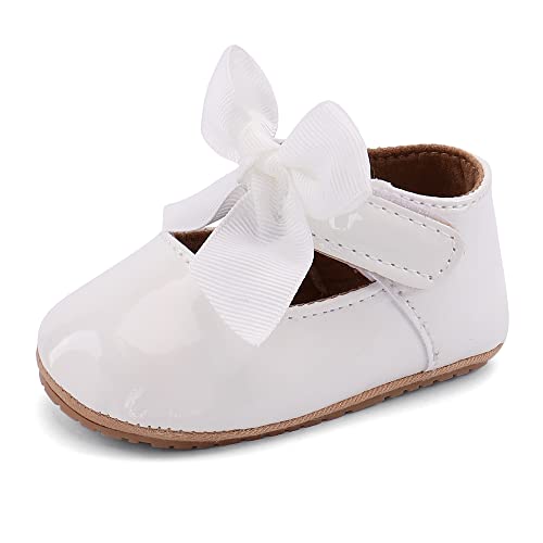 LACOFIA Baby Mädchen Taufschuhe Baby rutschfest Bowknot Prinzessin Schuhe Ballerinas Krabbelschuhe Weiß 12-18 Monate von LACOFIA