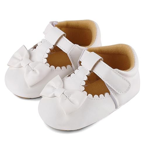 LACOFIA Baby Mädchen Taufschuhe Babyschuhe rutschfest Baby Lauflernschuhe Weiß 12-18 Monate von LACOFIA