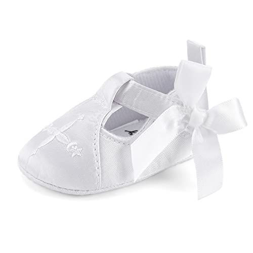 LACOFIA Baby Mädchen Taufschuhe Klettverschluss Babyschuhe Zeremonie Weiche Sohle Krabbelschuhe Weiß 12-18 Monate von LACOFIA