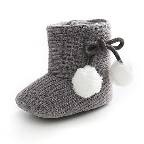 LACOFIA Baby Mädchen Weicher Sohle Winterstiefel Kleinkind Wärme Fleece Klettverschluss Hausschuhe Krabbelschuhe Grau 12-18 Monate von LACOFIA