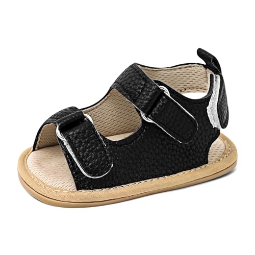 LACOFIA Baby Sandalen Jungen Atmungsaktive Sommer Babyschuhe Rutschfester Weicher Sohle Erste Lauflernschuhe Schwarz 12-18 Monate von LACOFIA
