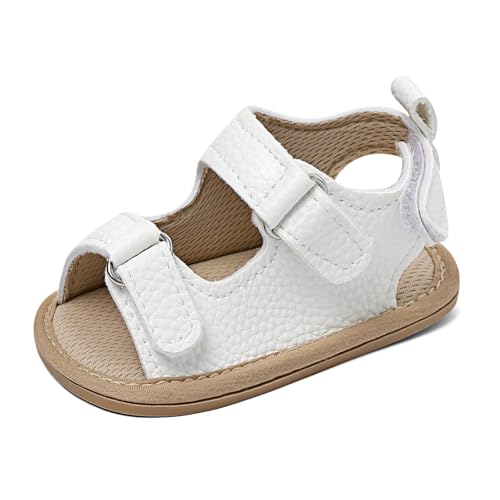 LACOFIA Baby Sandalen Jungen Atmungsaktive Sommer Babyschuhe Rutschfester Weicher Sohle Erste Lauflernschuhe Weiß 12-18 Monate von LACOFIA