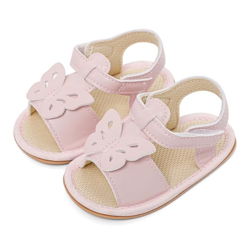 LACOFIA Baby Sandalen Mädchen Atmungsaktive Sommer Babyschuhe Rutschfester Weicher Sohle Krabbelschuhe Schmetterling Rosa 6-12 Monate von LACOFIA