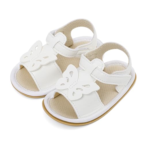 LACOFIA Baby Sandalen Mädchen Atmungsaktive Sommer Babyschuhe Rutschfester Weicher Sohle Krabbelschuhe Schmetterling Weiß 12-18 Monate von LACOFIA
