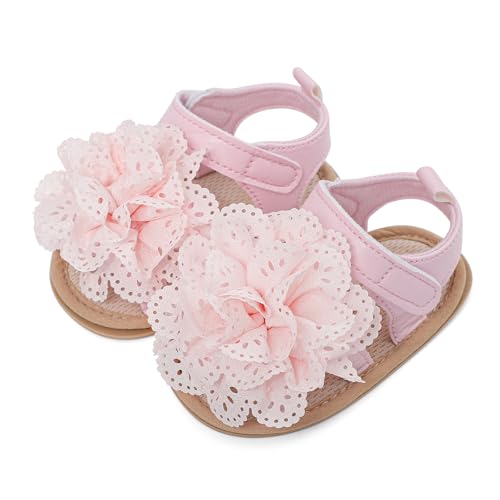 LACOFIA Baby Sandalen Mädchen Atmungsaktive Sommerblumen Babyschuhe Rutschfester Weicher Sohle Krabbelschuhe Rosa 6-12 Monate von LACOFIA