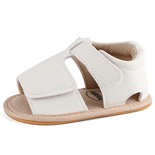 LACOFIA Baby Sandalen Mädchen Jungen Lauflernschuhe rutschfest Gummisohle Sommerschuhe Krabbelschuhe Weiß 6-12 Monate von LACOFIA