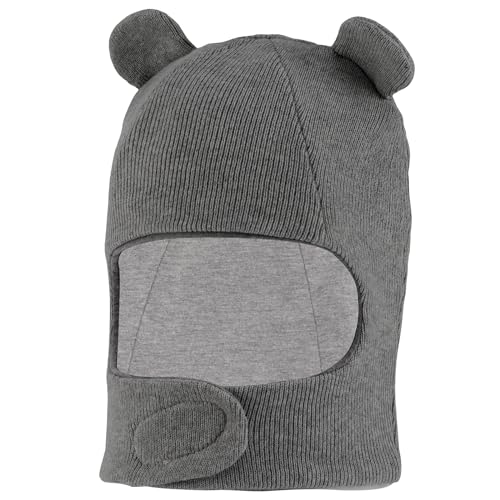 LACOFIA Baby Schalmütze Kleinkind Jungen Mädchen Schlupfmütze Kinder Warm Wintermütze Earflap Beanie Strickmütze Bär Hut mit 2 Öhrchen Dunkelgrau 6-12 Monate S von LACOFIA