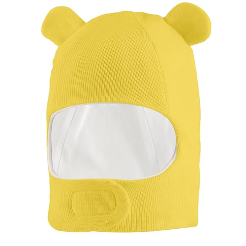 LACOFIA Baby Schalmütze Kleinkind Jungen Mädchen Schlupfmütze Kinder Warm Wintermütze Earflap Beanie Strickmütze Bär Hut mit 2 Öhrchen Gelb 2-4 Jahre L von LACOFIA