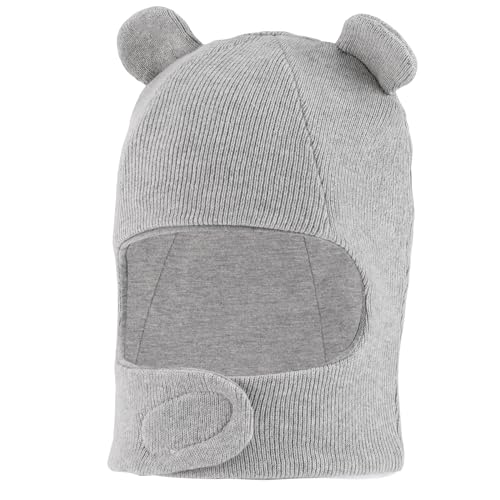 LACOFIA Baby Schalmütze Kleinkind Jungen Mädchen Schlupfmütze Kinder Warm Wintermütze Earflap Beanie Strickmütze Bär Hut mit 2 Öhrchen Grau 2-4 Jahre L von LACOFIA