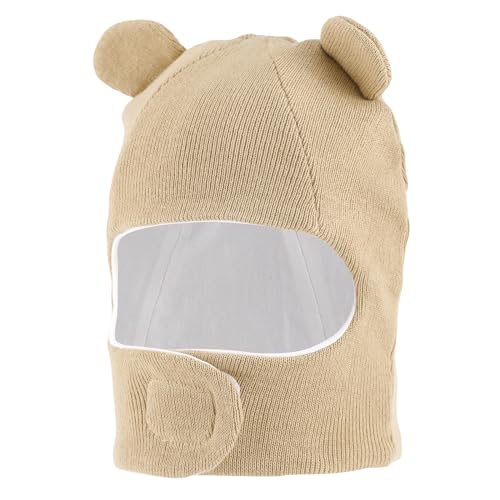 LACOFIA Baby Schalmütze Kleinkind Jungen Mädchen Schlupfmütze Kinder Warm Wintermütze Earflap Beanie Strickmütze Bär Hut mit 2 Öhrchen Khaki 1-2 Jahre M von LACOFIA