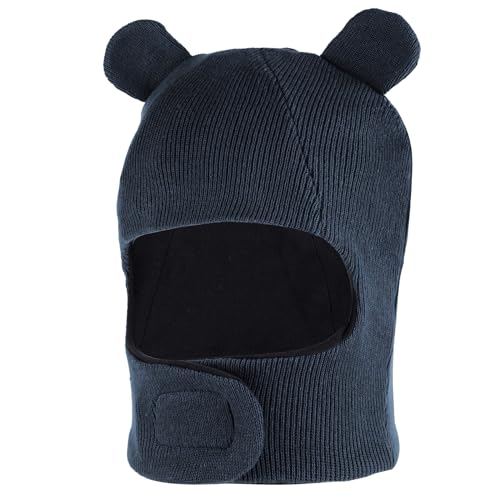 LACOFIA Baby Schalmütze Kleinkind Jungen Mädchen Schlupfmütze Kinder Warm Wintermütze Earflap Beanie Strickmütze Bär Hut mit 2 Öhrchen Marineblau 1-2 Jahre M von LACOFIA