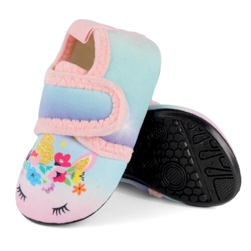 LACOFIA Baby Socken Hausschuhe Kleinkind Mädchen Pantoffel Warm Winter Kinder rutschfeste Slippers Einhörner 23/24 von LACOFIA