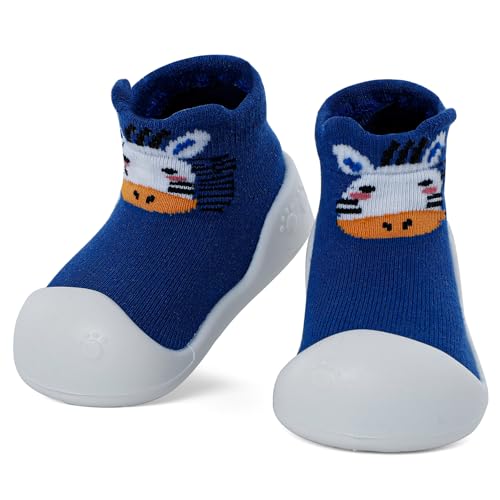 LACOFIA Baby Socken Schuhe Baby Jungen Mädchen Hausschuhe Socken Krabbelschuhe Lauflernschuhe mit rutschfeste Gummisohle Blau 6-9 Monate von LACOFIA