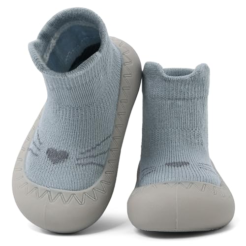 LACOFIA Baby Sockenschuhe Kleinkind Mädchen Jungen Schuhe Socken mit rutschfest Gummisohle Baby Lauflernschuhe Blau 18-24 Monate von LACOFIA