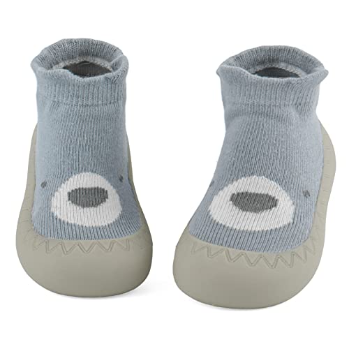 LACOFIA Baby Sockenschuhe Unisex Kleinkind Jungen Mädchen Stricken Hausschuhe Socken mit rutschfest Gummisohle Baby Lauflernschuhe Blau Bär 12-18 Monate von LACOFIA