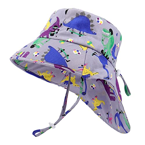 LACOFIA Baby Sonnenhut Jungen Baumwolle Kleinkind UV Sommer Mütze Verstellbarem Kinder Breiter Krempe Strand Cap Fischerhut mit Bindebändern und Nackenschutz Violett 6-18 Monate von LACOFIA