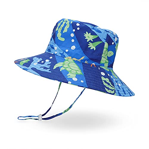 LACOFIA Baby Sonnenhut Kleinkind Jungen Sommer Mütze Kinder Sonnenschutz Breiter Krempe Strand Cap mit Verstellbarem Kinnriemen Blaue Schildkröte 1-2 Monate von LACOFIA