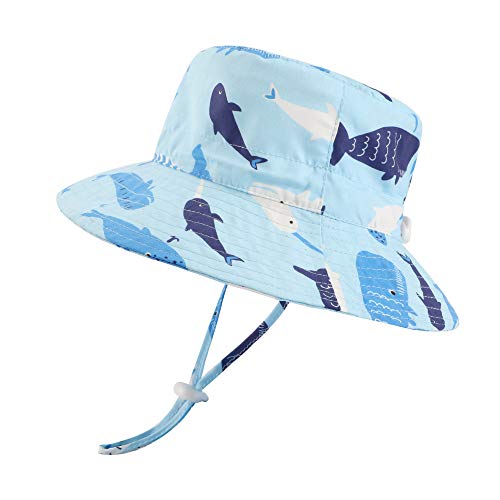 LACOFIA Baby Sonnenhut Kleinkind Jungen Sommer Mütze Kinder Sonnenschutz Breiter Krempe Strand Cap mit Verstellbarem Kinnriemen Blauer Hai 4-6 Jahre von LACOFIA